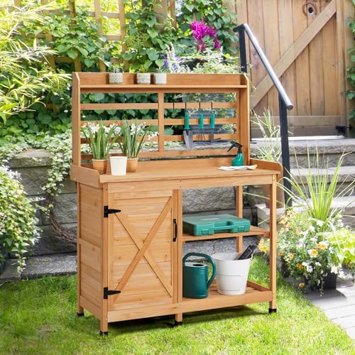 Yaheetechoutdoorpottingbenchlargehorticultureworktableworkstationwithstoragecabinetshelfplantingworkingconsoleforpatiolawngardenwood Urban Country Home Decor Yaheetech outdoor potting bench large horticulture work table workstation with storage cabinet shelf planting working console for patiolawngarden wood urban country home decor