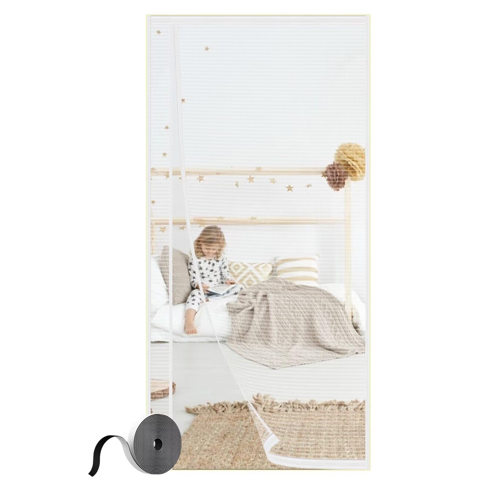 Rideau anti moustique pour porte fenetre blanche et moustiquaire coulissante double