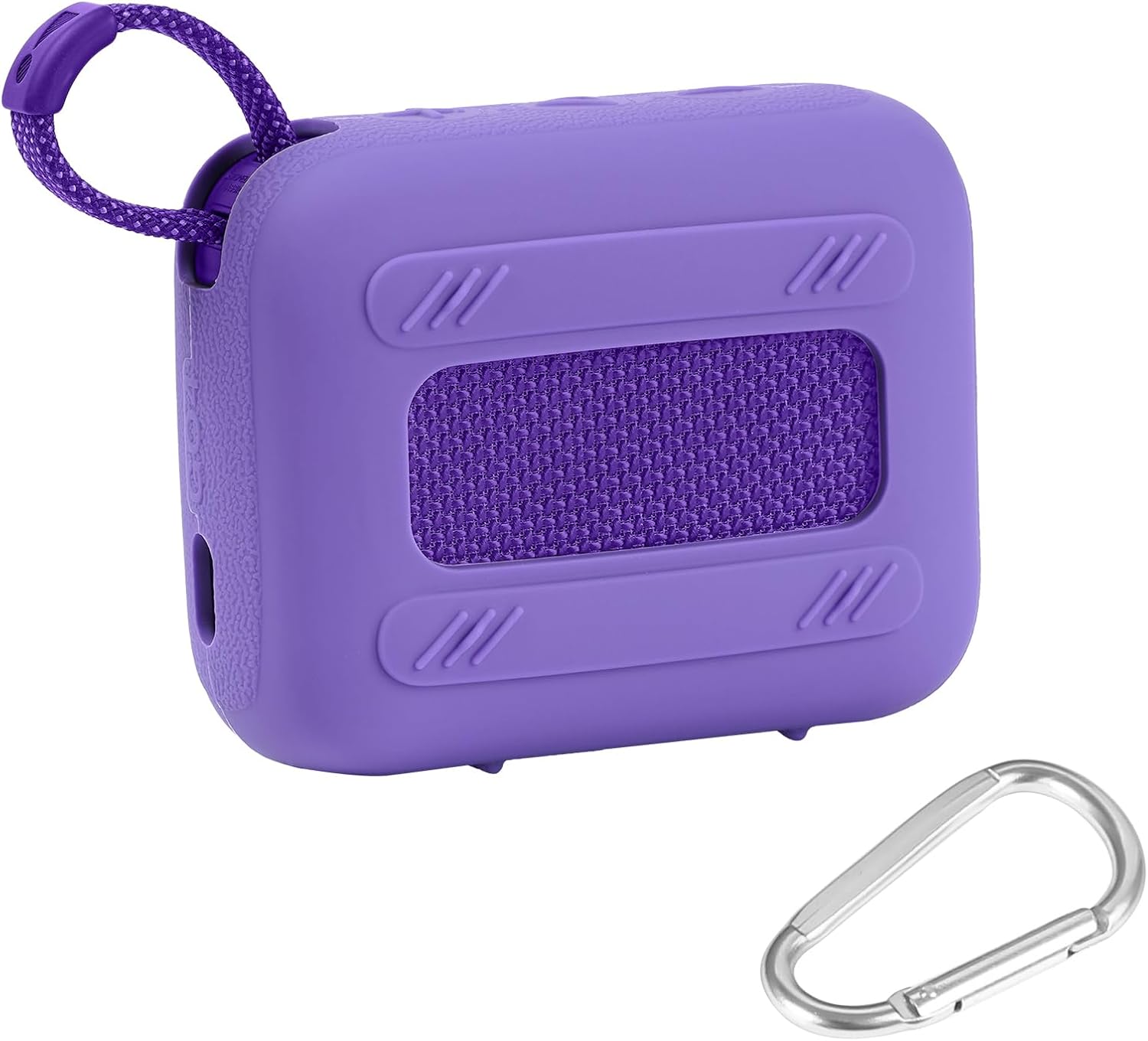 for JBL Go 4 Waterproof Bluetooth Speaker Silicone Cover Case, Portable Silicone Travel Case with Carabiner, Protective Skin Case (Purple Case) - co2CREA - Image 2