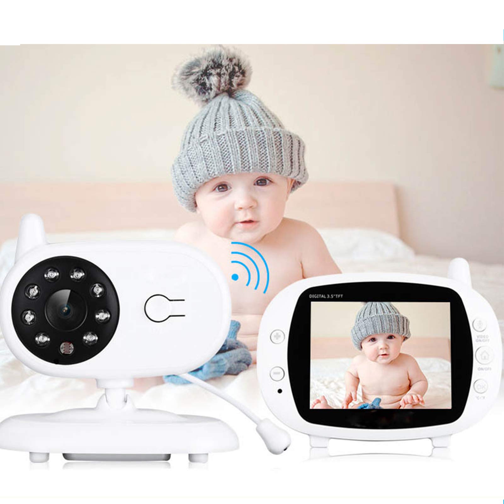 Moniteur Bébé LCD HD 3,5 Pouces Avec Interphone Vocal Bidirectionnel Vidéo Et Audio Détection Automatique De La Température De Vision Nocturne