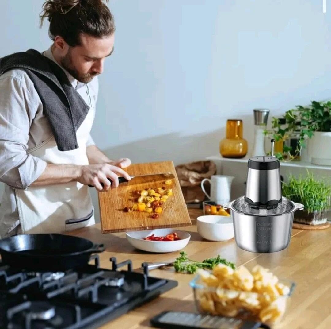 21 SHOP® Tritatutto da cucina elettrico 3 Litri Mixer Frullatore 300w - 650w con Ciotola Staccabile in Acciaio da Cucina Veloce Tritaverdure con 3 Lame