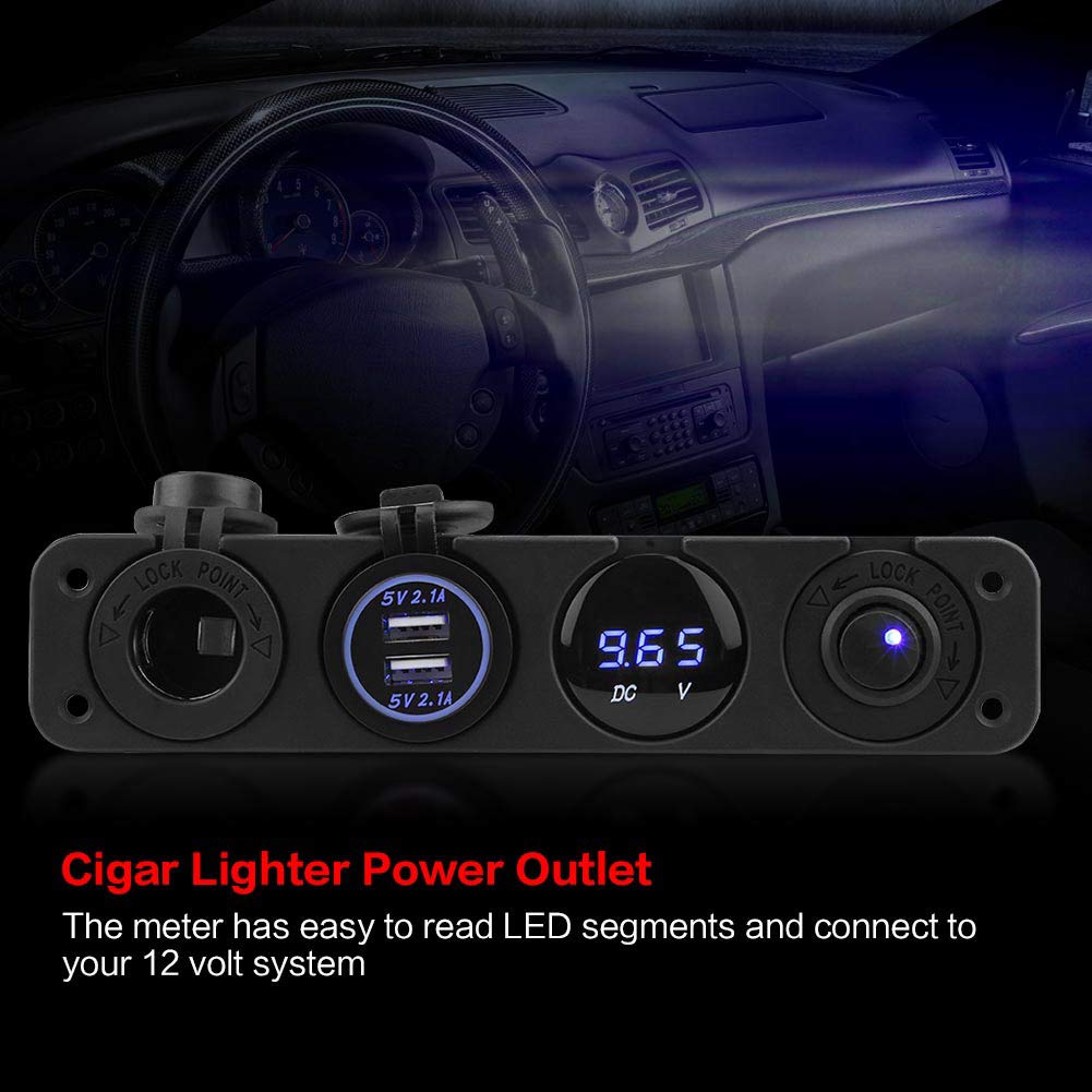 Riloer Presa Accendisigari Doppia USB 3.0 Con Voltmetro E Interruttore – DC 12V-24V – Montaggio Su Pannello