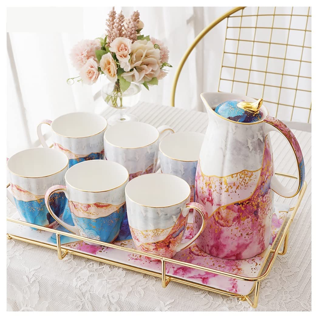 DANNMPX Tea Set Ceramic Tea Set European Cup Pot Home Afternoon Coffee Teapot And Cups(B)