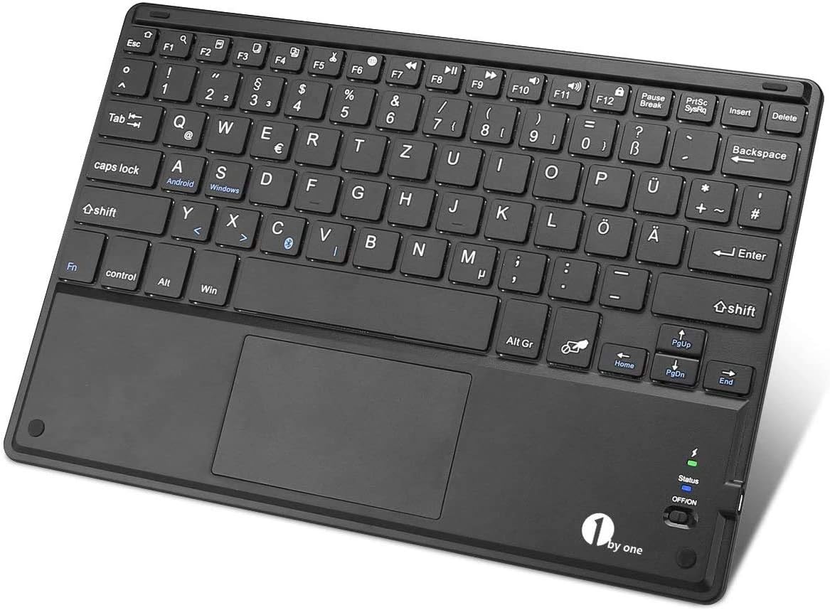 1 BY ONE Bluethooth Keyboard, QWERTZ German Laptop Keyboard, Portable Wireless Keyboard, Tablet Keyboard, PC Keyboard Compatible with Android Windows iOS