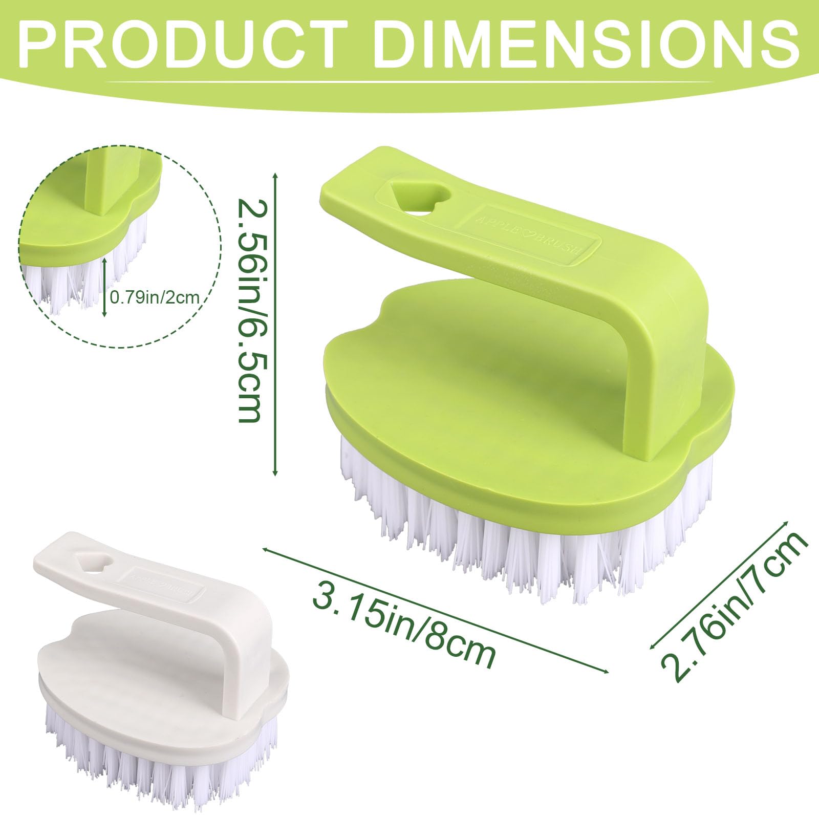 Brosse Légumes 2pcs 8x7x6,5cm PP Poils Rigides Manche Fruits Pommes Terre Carottes Blanc Vert