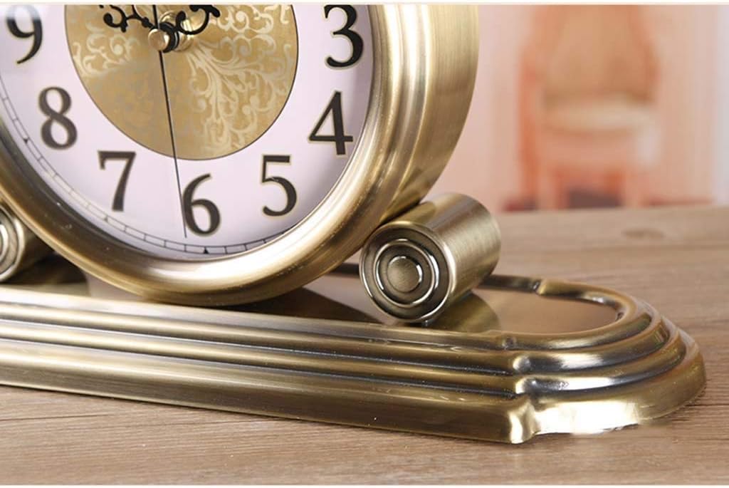 Mantel Clock Classic Retro Design European Style Decorative Table Clock Sweep Second Quartz Movement Metal Frame Desk Clock for Living Room Decor,