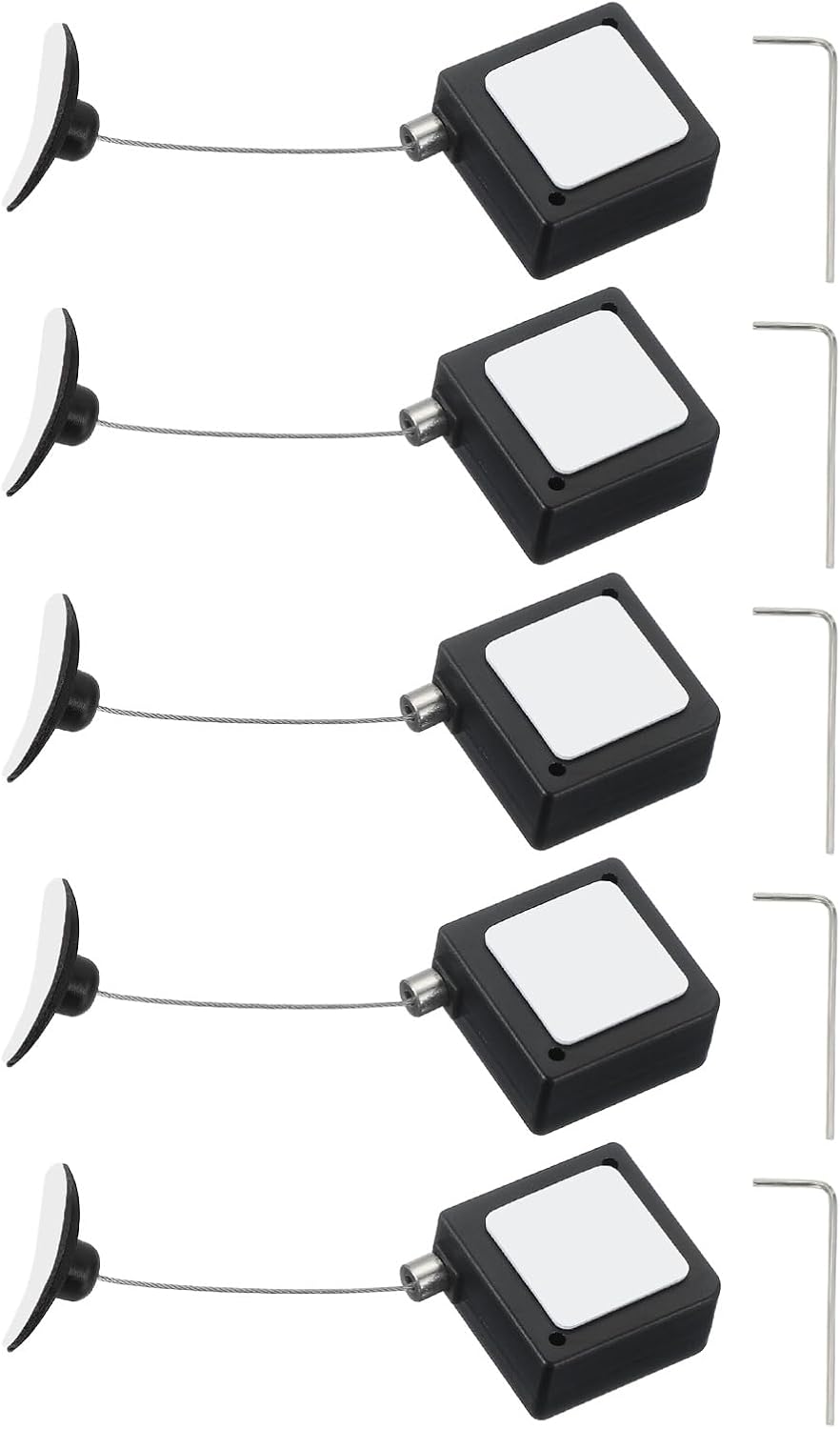 PATIKIL Retractable Remote Control Cable Tether (3.3ft / 1M, Black)(5 Set) Square Remote Control Security Lanyard Lock Adjustable Locking Leash with Plastic Cap, Suit for - TVs/Tablets
