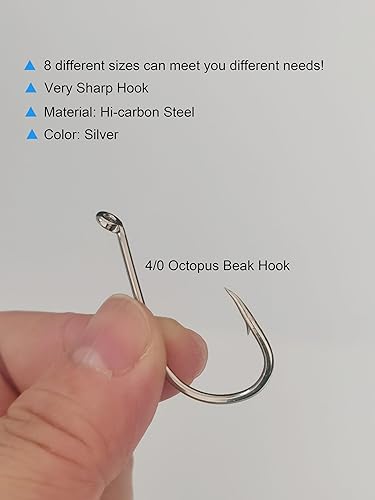 Miniatura 8 de Laxygo 50-100 anzuelos de pesca con pico de pulpo, gancho de pesca con pico de pulpo, gancho de pesca de acero de alto carbono, 8 tamaños