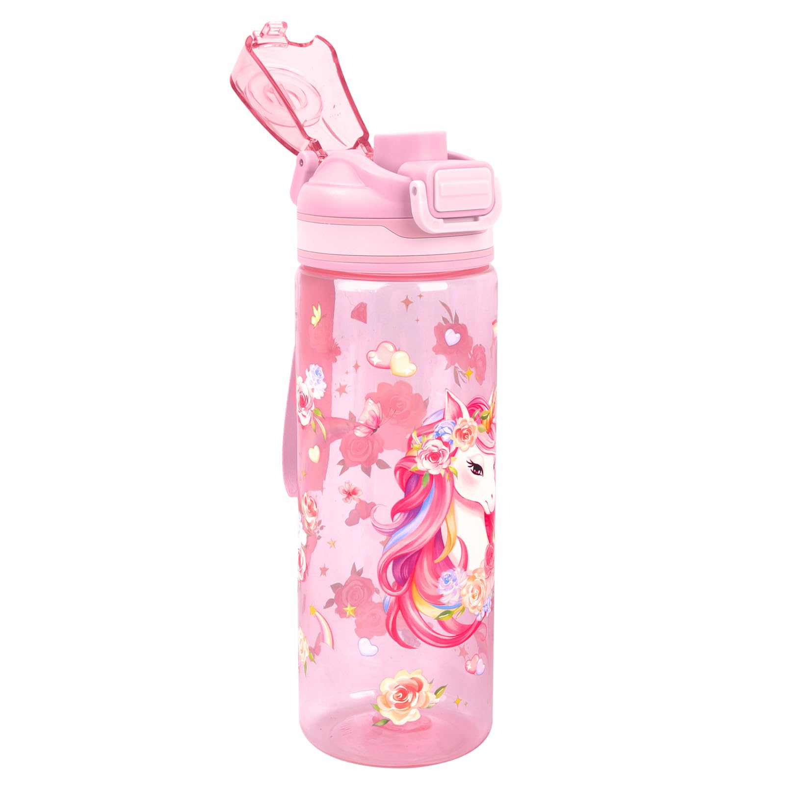 Botella agua niños para el colegio y deporte cantimplora de unicornio rosa