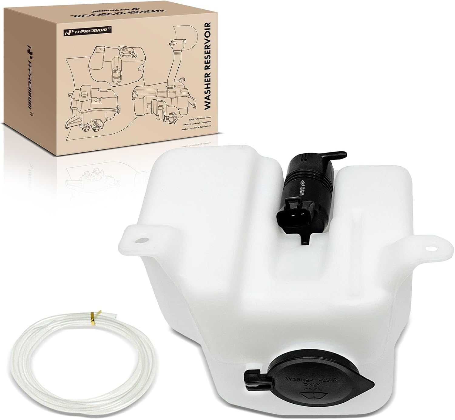 A-Premium Windshield Washer Reservoir Tank Assembly with Small Tank Compatible with Toyota Tacoma 1995-2000 - with Cap & Washer Pump & Hose, Replace 8531504040 (2.5 Liter Capacity)