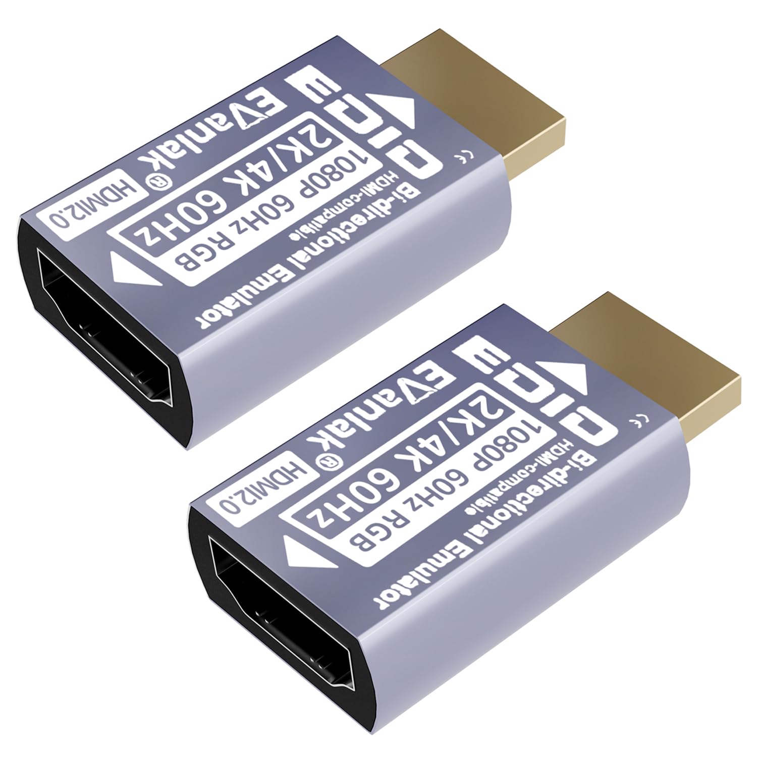 EVanlak HDMI Passthrough EDID Emulator Adapter - Virtual Monitor Headless Ghost Display, 1080P to 4K at 60Hz, Bi-Directional Auto-Detection, 2 Pack