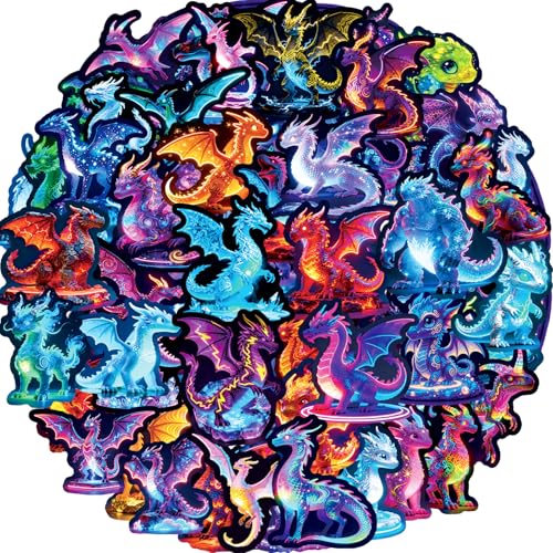 Dragon Stickers 56 Pcs Cool Neon Dragon Sticker Pack Reward & Prizes for Kids Classroom Waterproof Vinyl Stickers for Water Bottles Scrapbook Journal Skateboard Laptop Tumbler Luggage etc