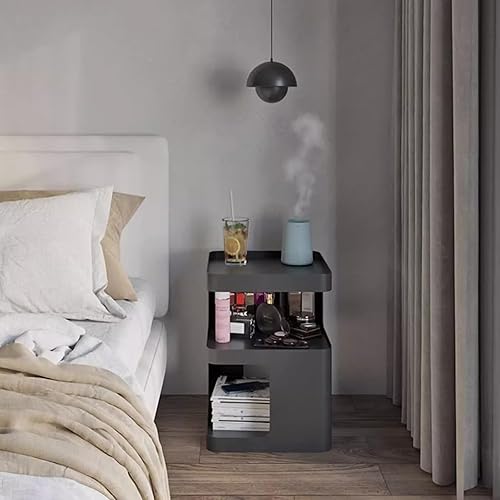 Miniatura 8 de Mesa auxiliar de metal, mesa auxiliar moderna con almacenamiento, mesita de noche negra, mesita de noche, mesa decorativa para dormitorio, sala de