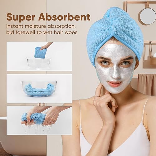 Miniatura 3 de HOMEXCEL Toalla de microfibra para el cabello, paquete de 5 turbantes para cabello mojado, toalla de cabello seco súper absorbente para cabello