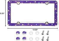 Vista 7 de Marco de matrícula Bling de Otostar, hecho a mano con 4 filas de diamantes de imitación brillantes, marco de matrícula de acero inoxidable con 4