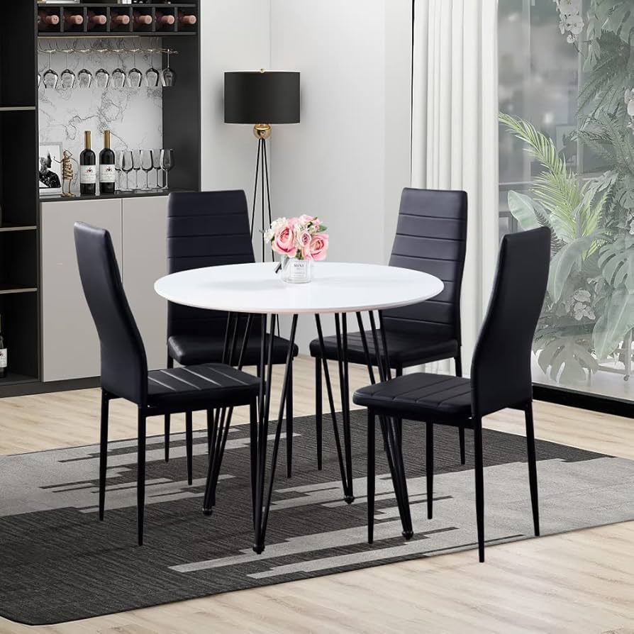 Buy GOLDFAN Glass Round Dining Table Modern Living Room Kitchen Dining Tables With Black Metal Legs For Dining Room Office Lounge