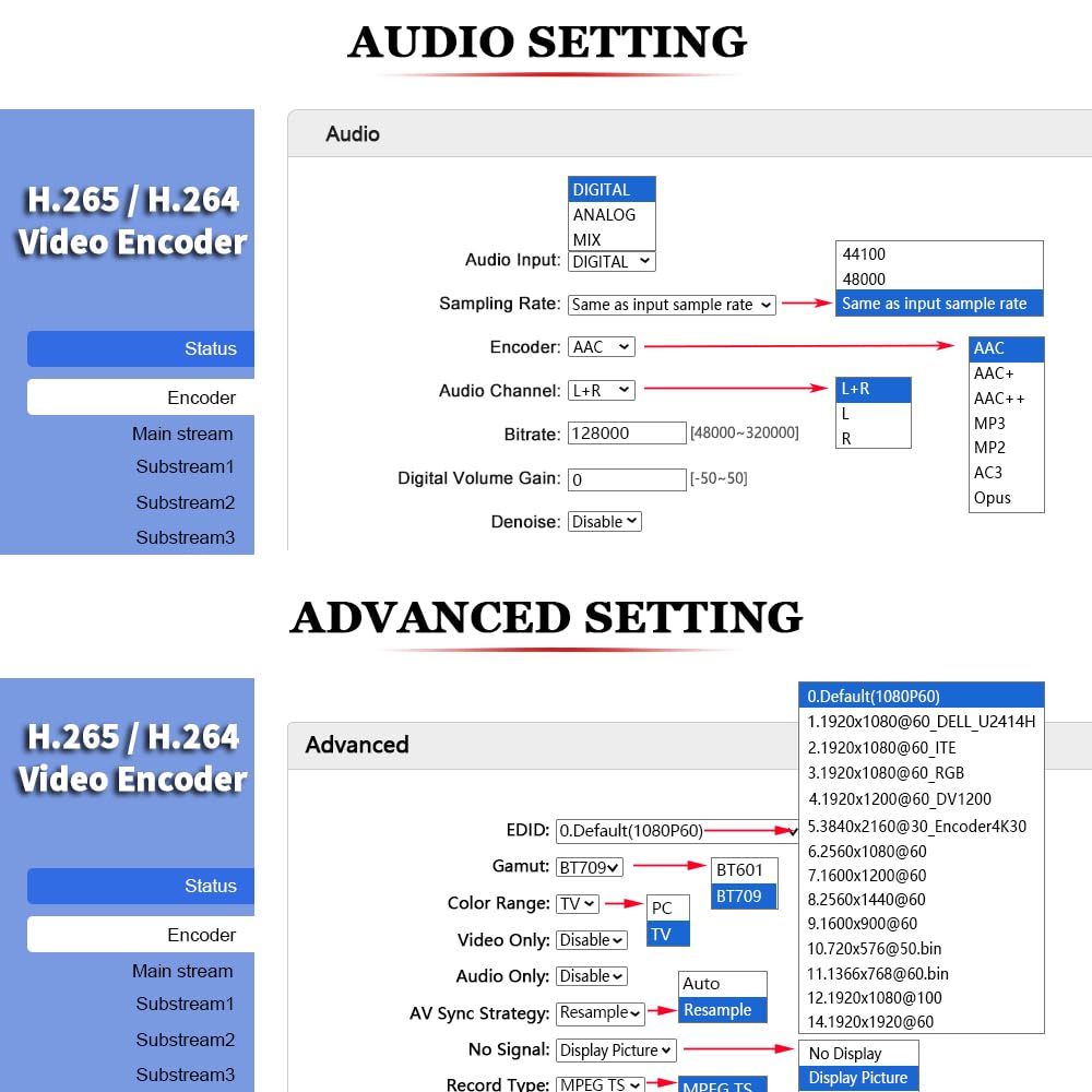 URayTech Codificador de transmisión de video HEVC H.265 H.264 HDMI a IP con SRT RTSP UDP RTMP RTMPS HLS ONVIF TS Soporte Transmisión en vivo YouTube Facebook OBS etc.