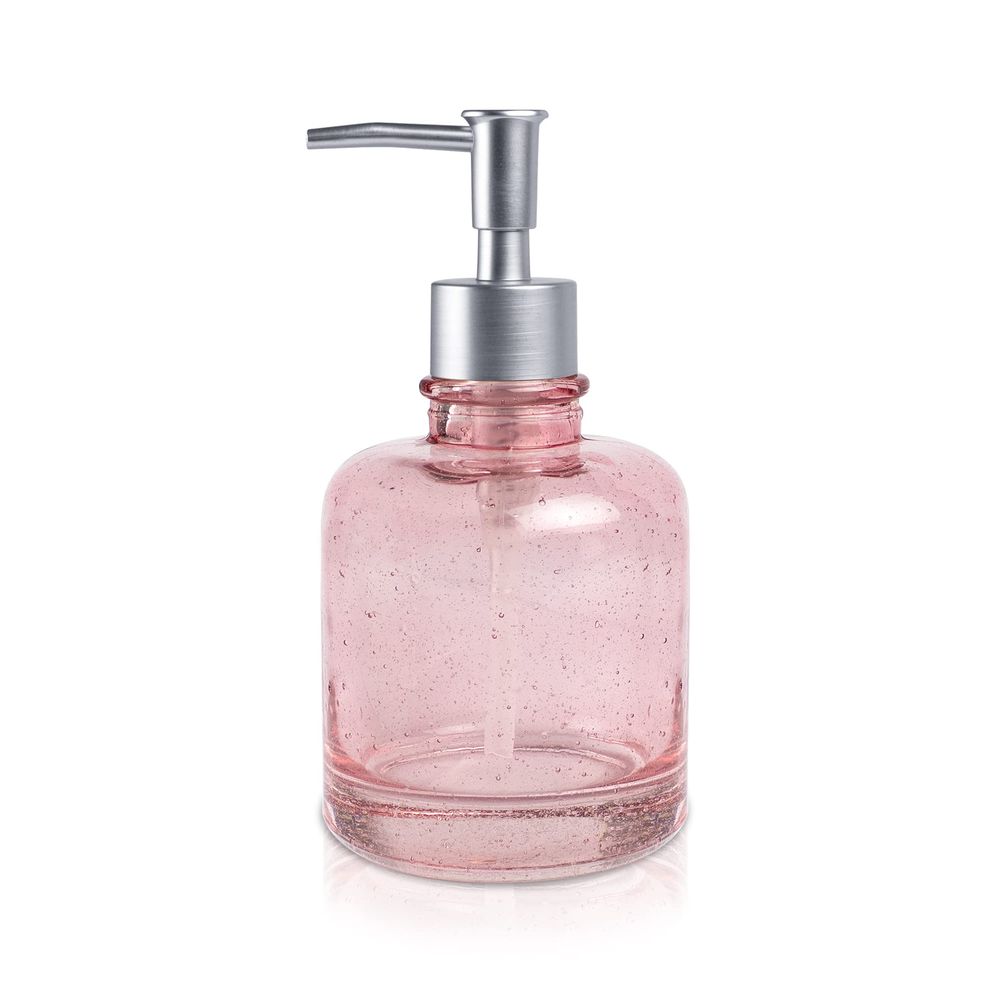 Dispensador jabón Manual | Serie Kamala | Cristal | 360ml | para baƱo, Cocina, Ducha | Vaso a Juego aparte | 8 cm ā
x 16 cm Alto (Rosa)