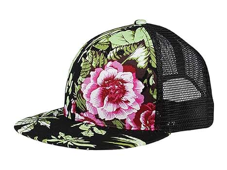 TOP HEADWEAR Floral Flat Bill Trucker Cap - Black at Amazon