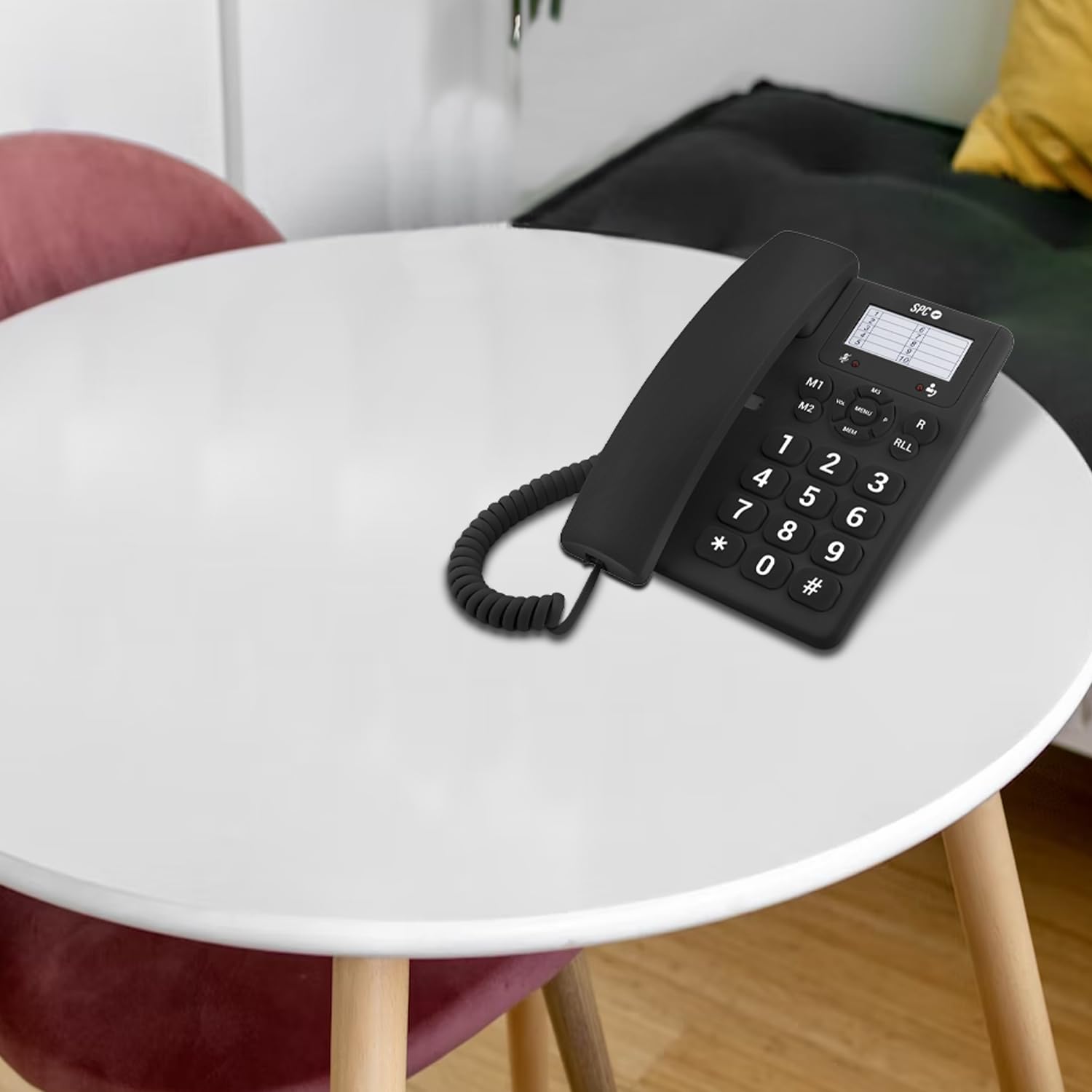 SPC Original – Téléphone Filaire de Bureau ou Mural, avec de Grandes Touches et Facile à Utiliser, 3 mémoires directes, Volume de Sonnerie Extra élevé, Fonction de Recomposition, Couleur Noir