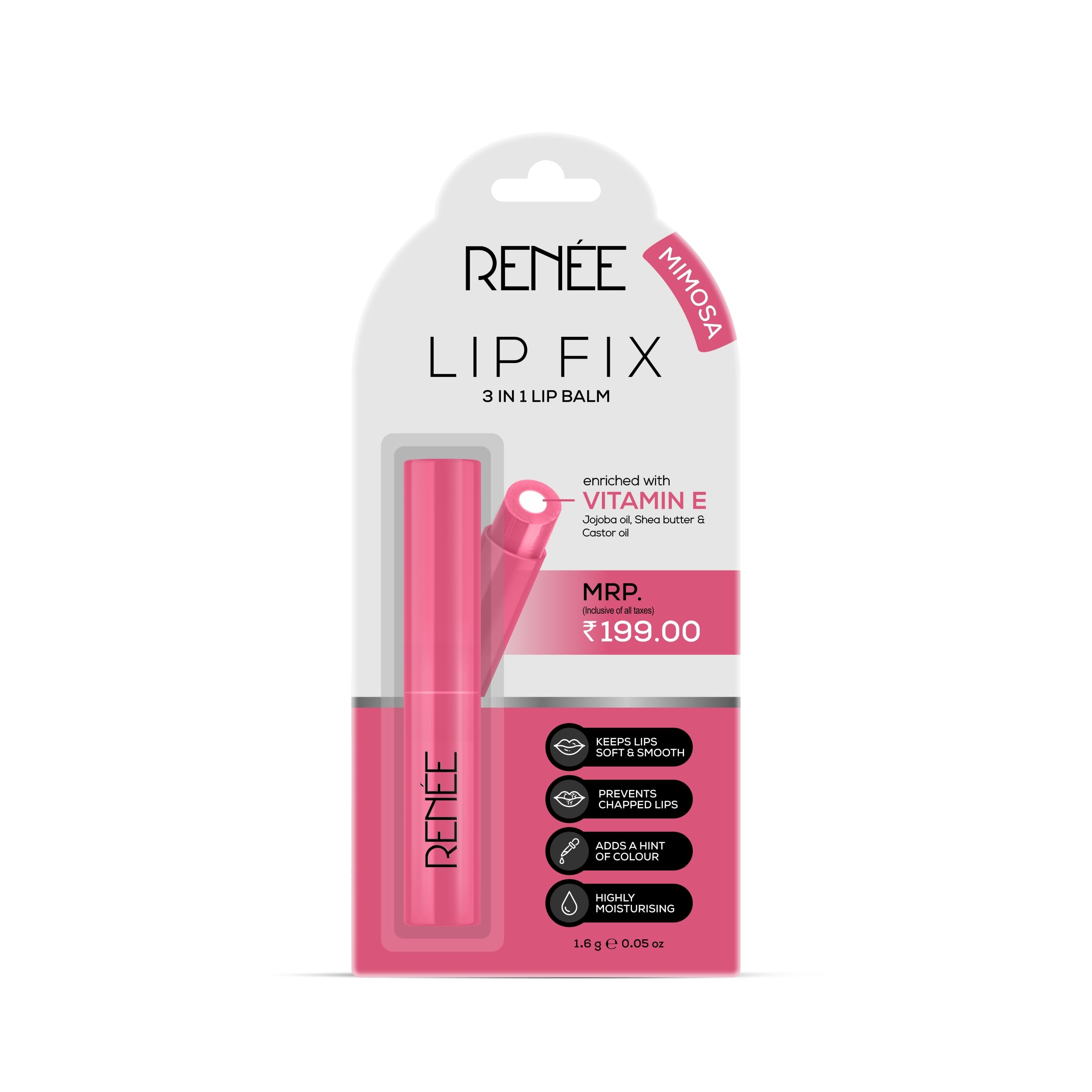 Lip Fix 3 in 1 Tinted Lip Balm 03 Mimosa 1.6 Gm Heals, Lightens & Nourishes | Dual Core Care Enriched with Vitamin E, Shea Butter & Jojoba Oil for Dry & Chapped Dry Lips