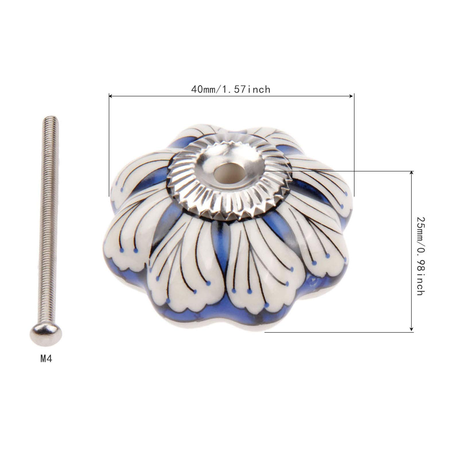 Joyangy - Lot De 4 Boutons D'armoire En Céramique Citrouille - Bleu Sarcelle 33x38mm - Vis M4x24 Incluses - Déco Cuisine Vintage