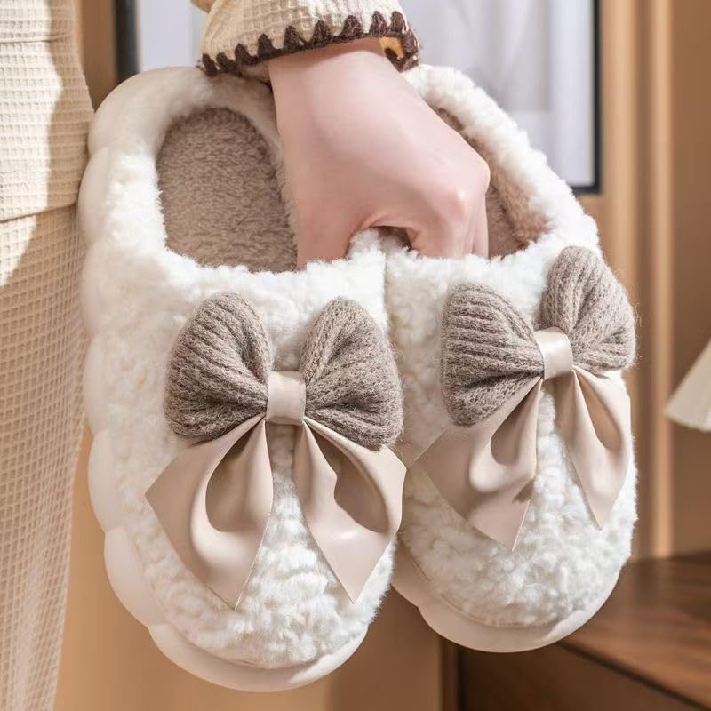 Image of Unisex Winter Flip Flop Slipper for Men and Women Soft Faux Fur Slip On Indoor Home Slides Slipper for Bedroom Sandals