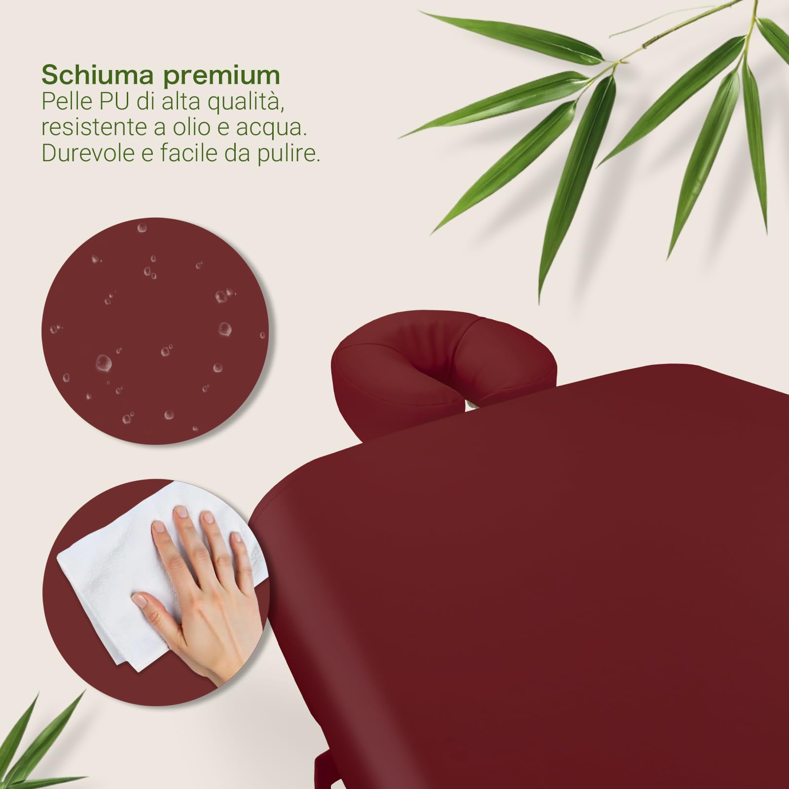 ZEN - Lettino massaggio Round Corner mobile pieghevole®olabile - Tavolino massaggio in legno angoli rotondi per massaggi attivi - Panchina massaggi con poggiatesta, braccioli e borsa (bordeaux)