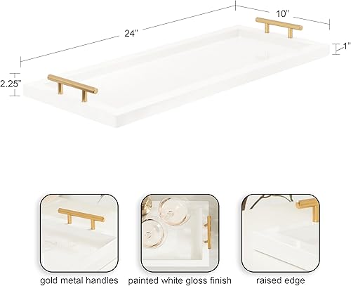 Miniatura 9 de Kate and Laurel Halsey - Bandeja rectangular de madera decorativa con asas de metal pulido 17 x 13 pulgadas negro y dorado bandeja rectangular