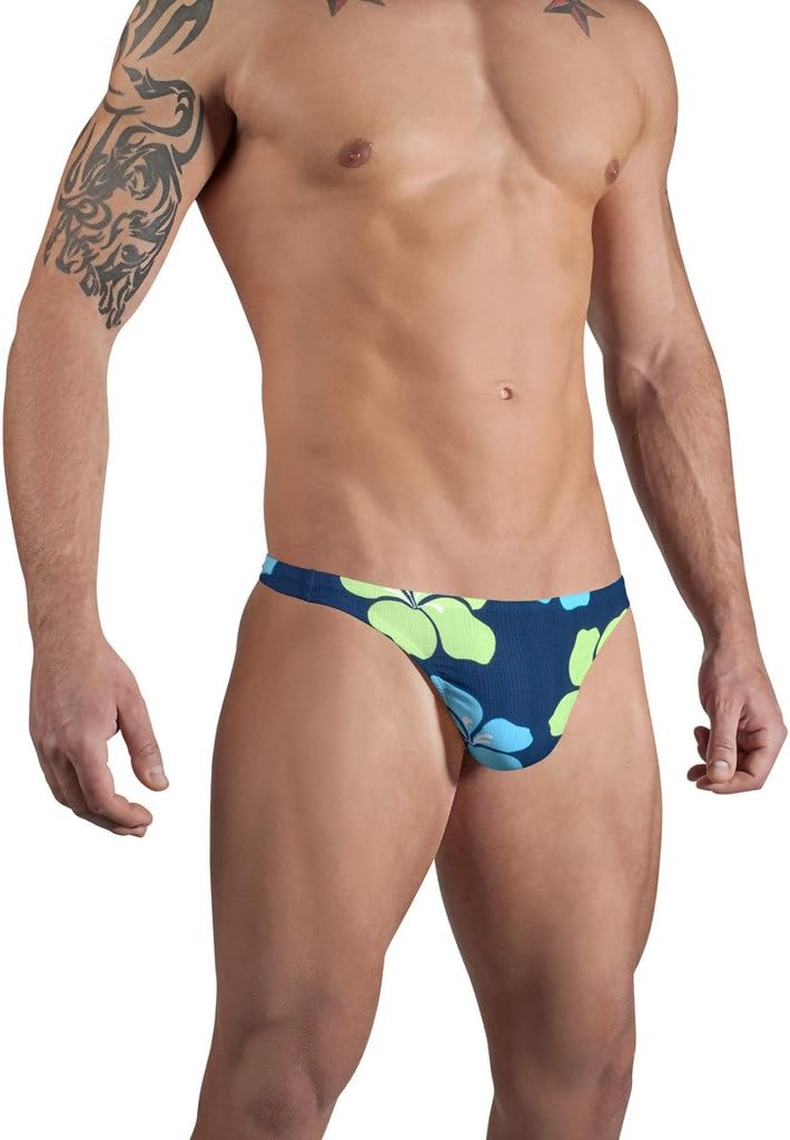 Brand Men's Swim G-String Thong in Ribbed Green Blue Print