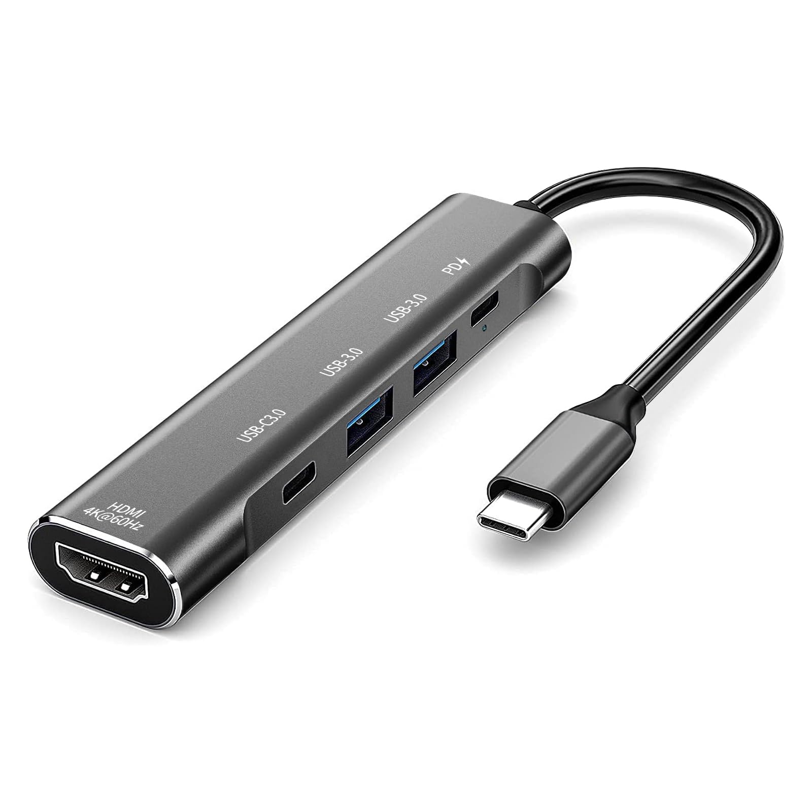 RREAKA USB C Hub, 5in1 Multi-Port USB Adapter for Laptop/Mac, 4K@60Hz USB C to HDMI Splitter, 100W Max PD, 2 USB 3.0 &amp; 1 USBC Data Ports, for Type C Devices