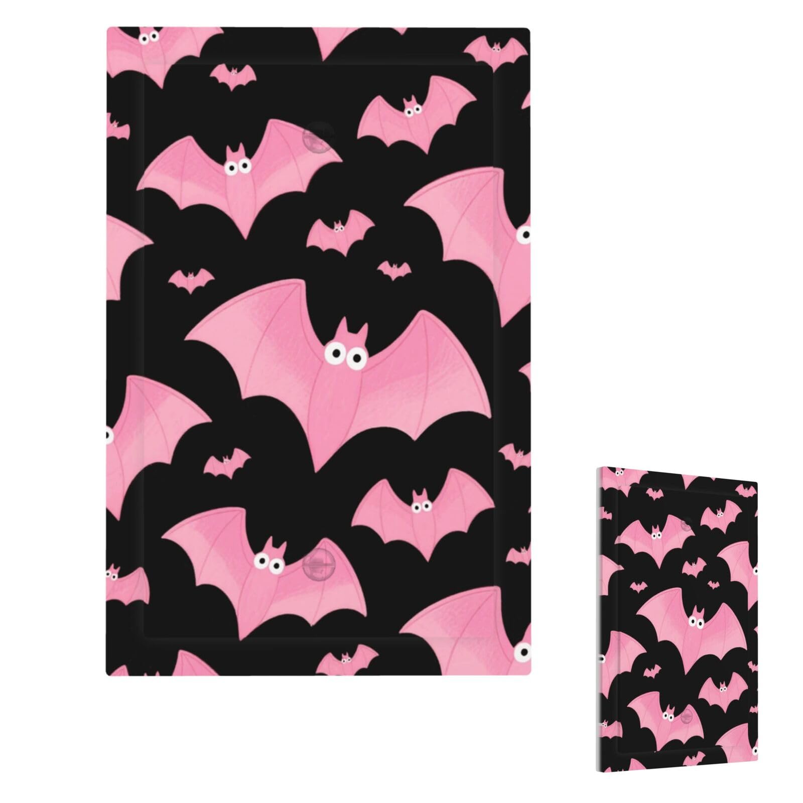 Fekiloot Single Blank Halloween Black Bats Pink Wall Plate Cover Modern Decorative 1 Gang Light Switch Cover Unbreakable Receptacle Outlet Covers For Living Room Bedroom Home Decor