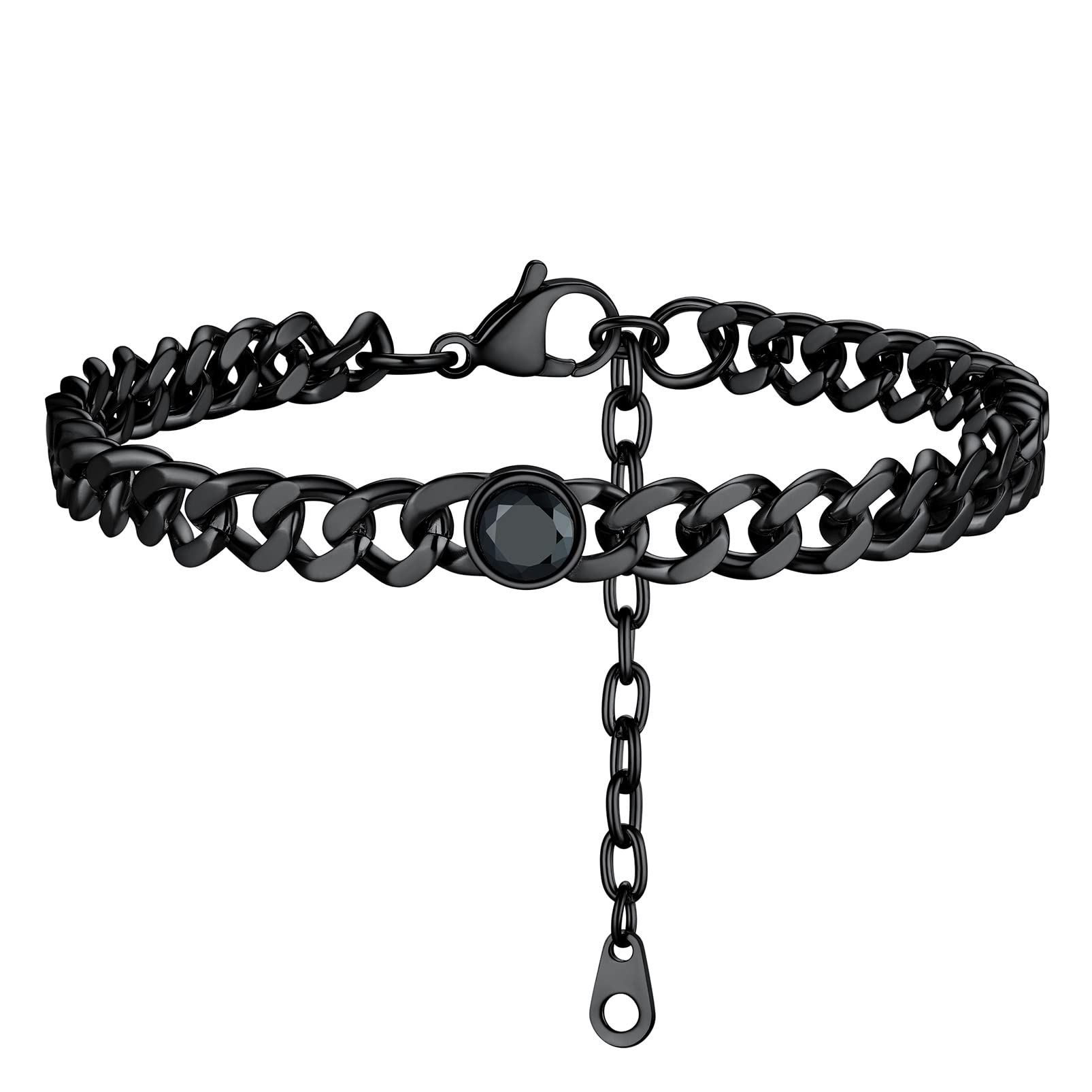 PROSTEEL Personalizable Pulsera Tobillo de Mujer Tobilleras Cubanas Grandes 7mm Ancho 22cm Largo con 5 cm Alargador, Brazalete Pie con Cristales para Nacimiento