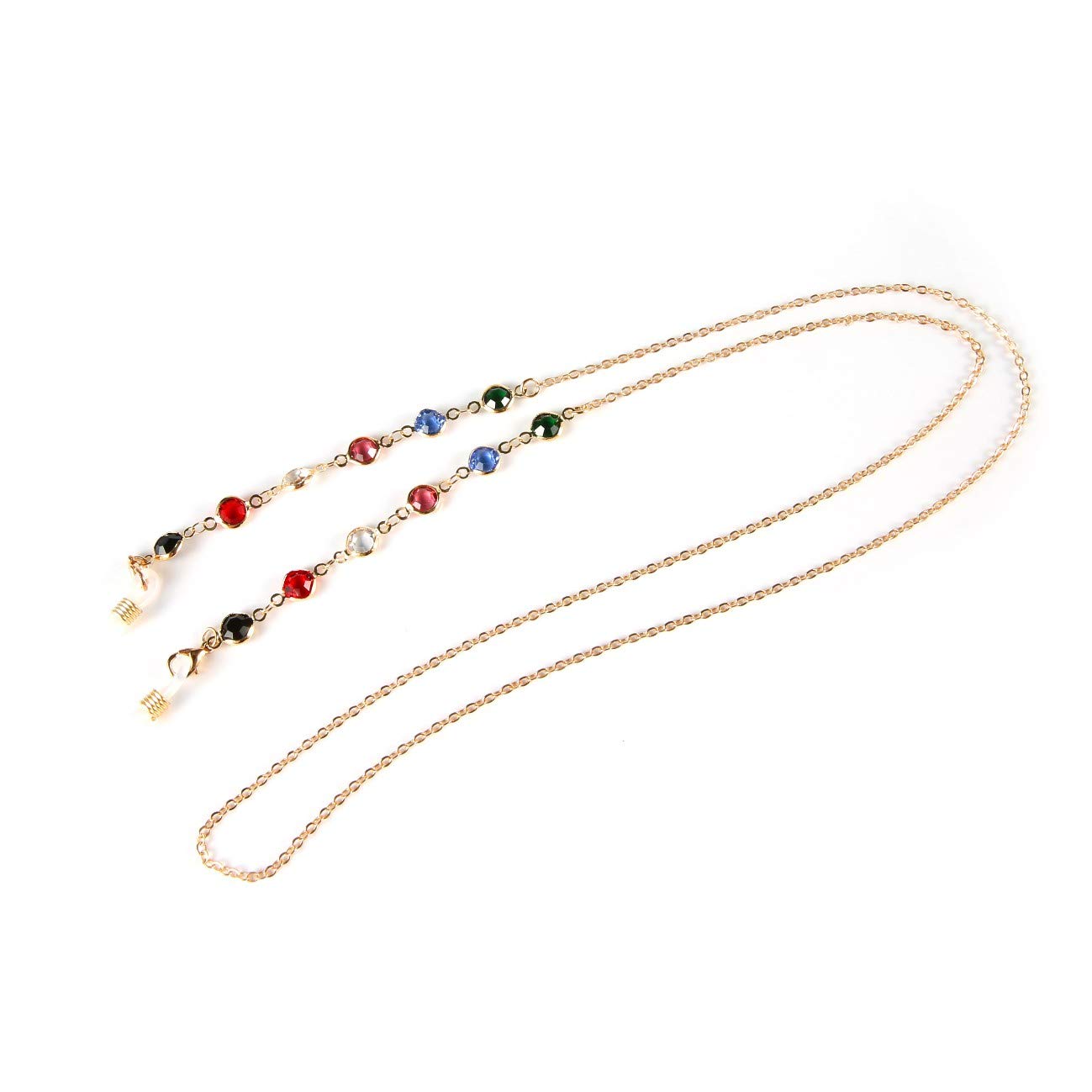 Eli-time Correas gafas para mujer - Cadena gafas de sol con cuentas de cristal de metal/Cordones para el cuello con silicona antideslizante para múltiples aplicaciones