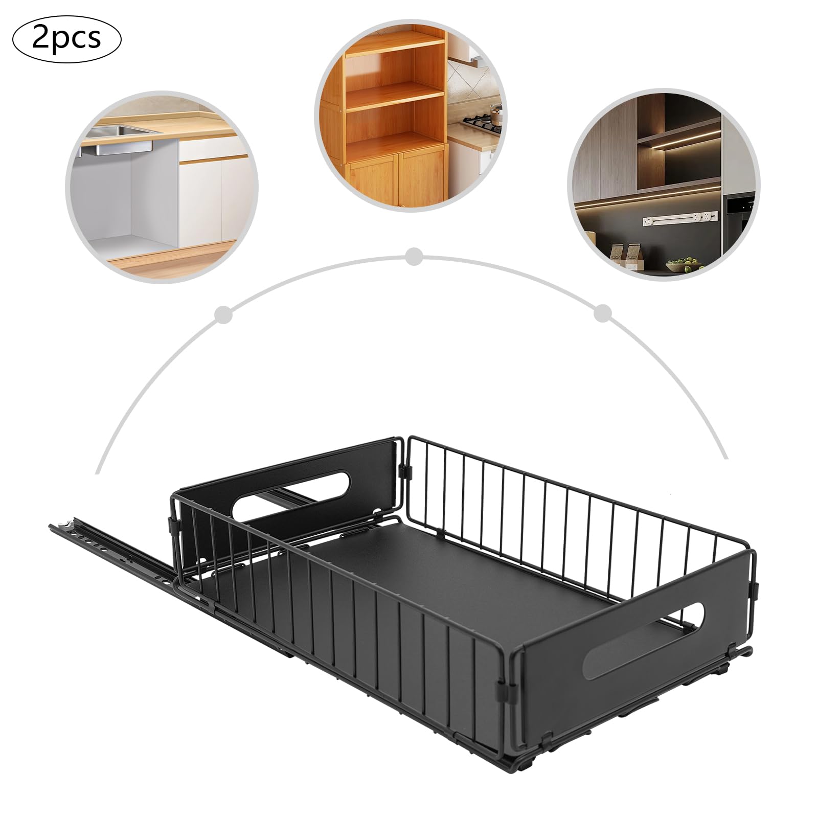 Confezione da 2 organizzatori estraibili, organizer per armadi per cucina e bagno, con 5 kg di capacità elevata, facile installazione per gli amanti della casa e dell'ordine