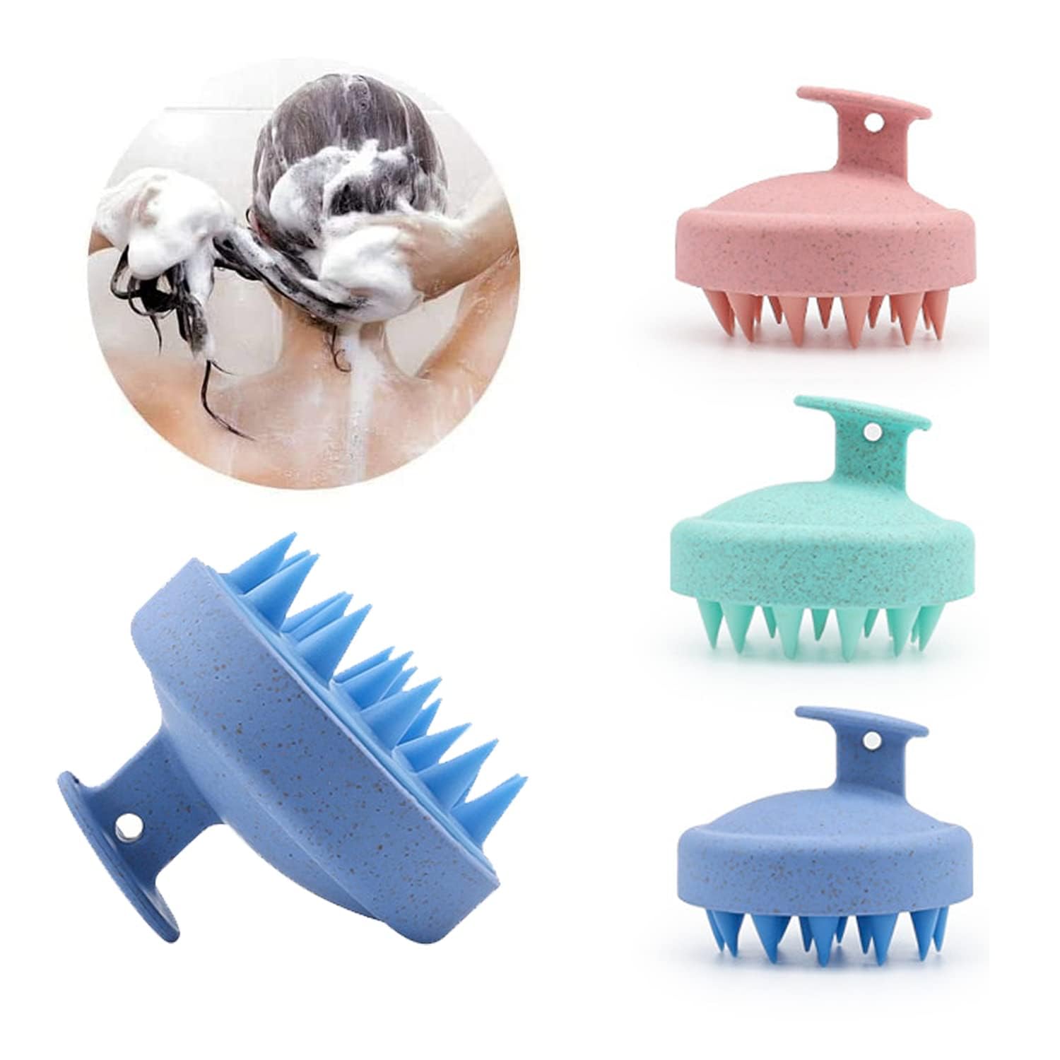 Txeouse Cepillo Masajeador Cuero Cabelludo 3 Pcs Silicone Cepillo Cuero Cabelludo Masajeador De Cuero Cabelludo para el tratamiento de la caspa, limpieza profunda y cuidado