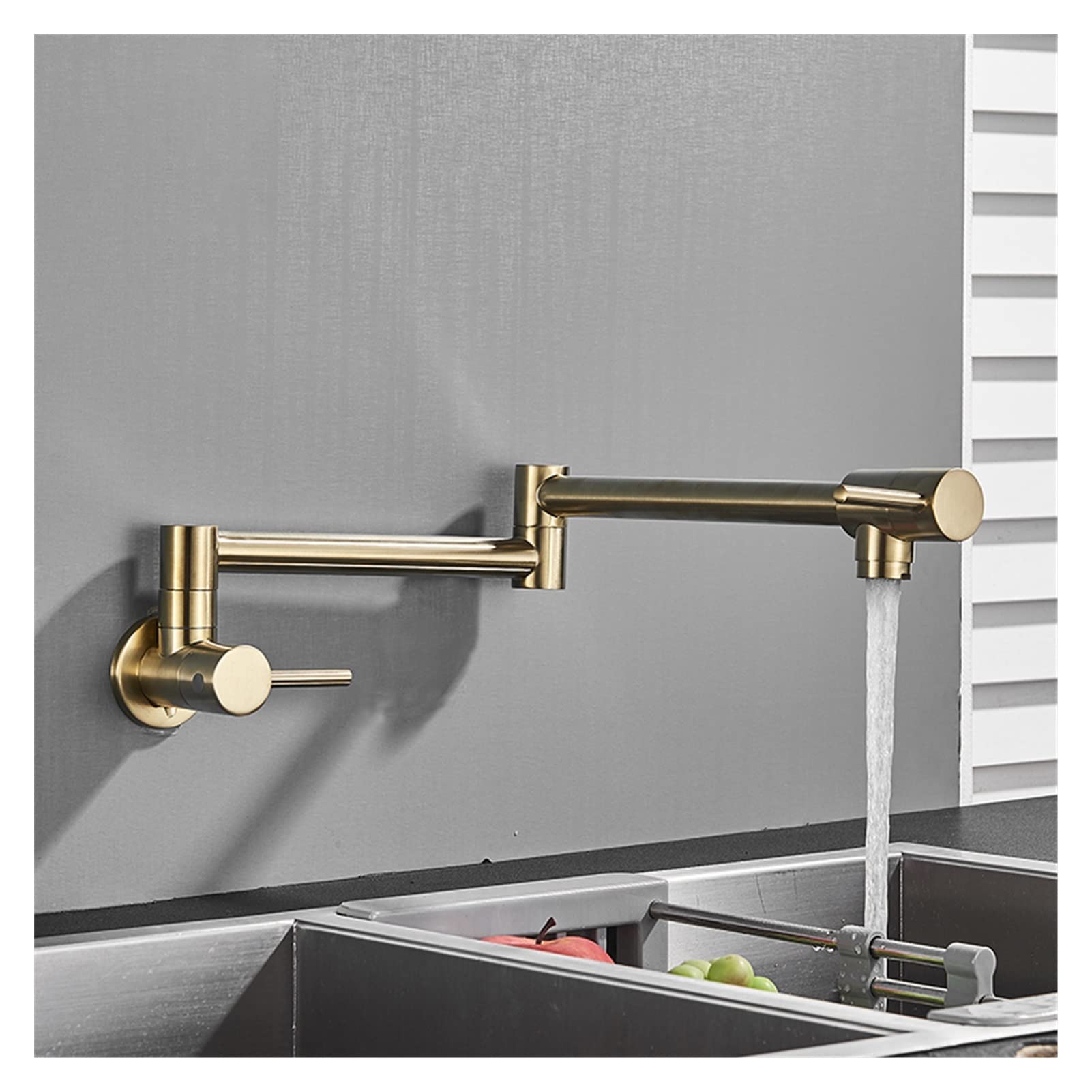 Gold Brass Pot Filler Tap Tap Cucina Rubinetto Singolo Freddo Freddo Solo Rubinetto Ruota Pieghevole Bustina Chrome Lavello Tap Montata a Parete - Rubinetto da Cucina(Polished Gold C)