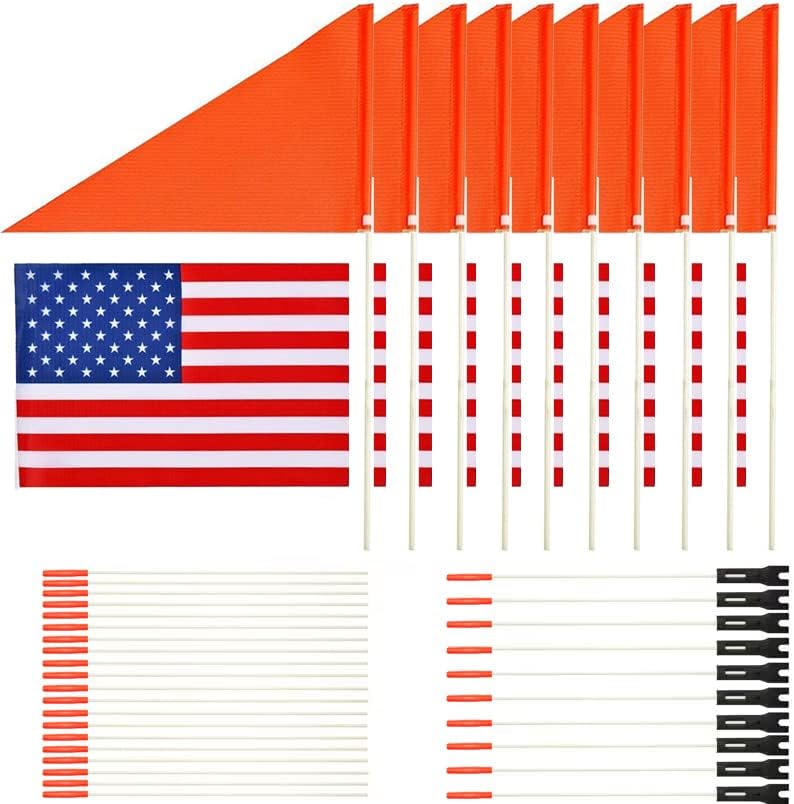10Pcs Bike Safety Kit - USA Flag & Orange Safety Flag, Six Foot Heavy Duty Fiberglass Pole, Polyester, Full Color, Tear-Resistant, Waterproof