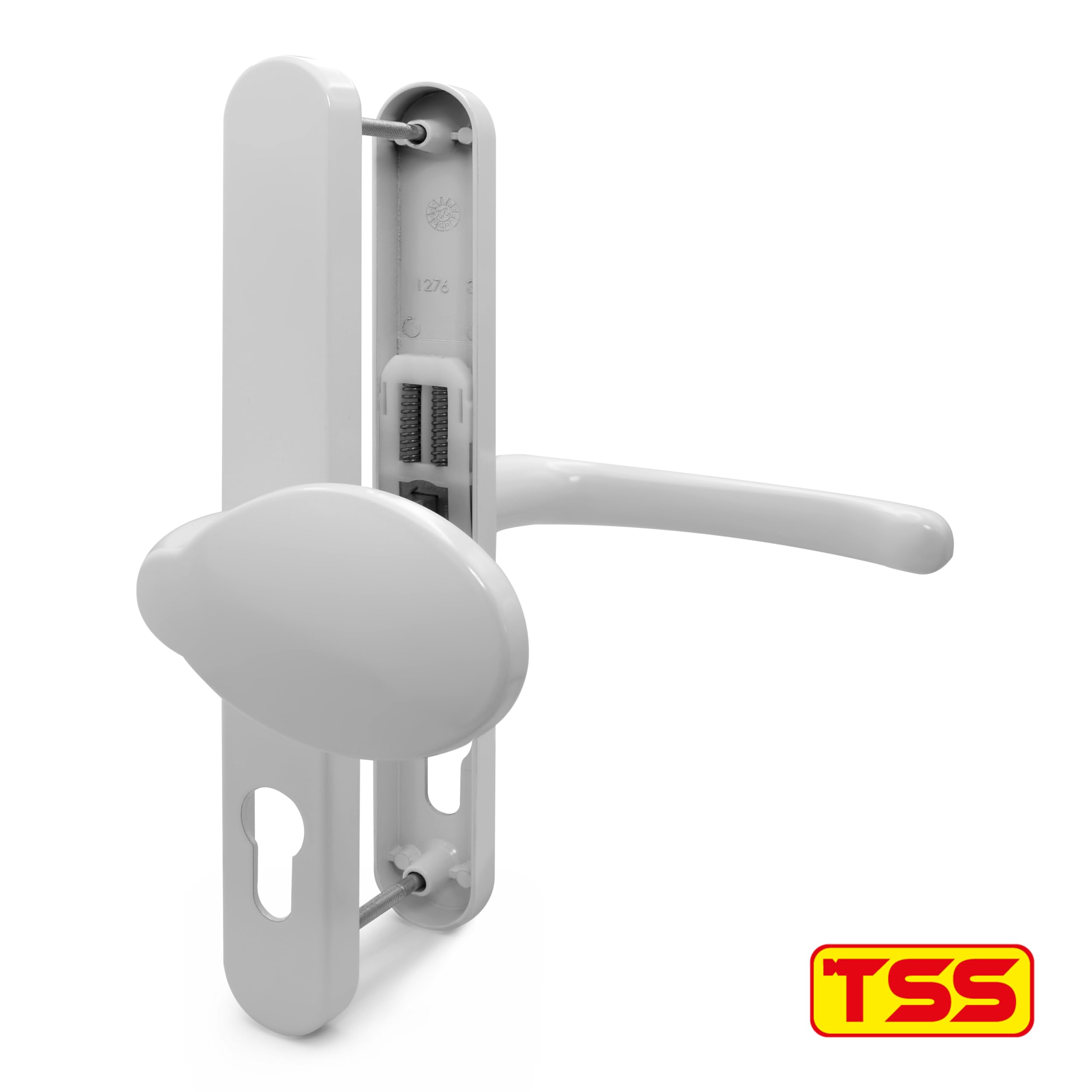TSS White UPVC Door Handle Pair Set including Lever and Pad, Suits Fullex Locks, Sprung, 68mm PZ (Centres) - Image 2