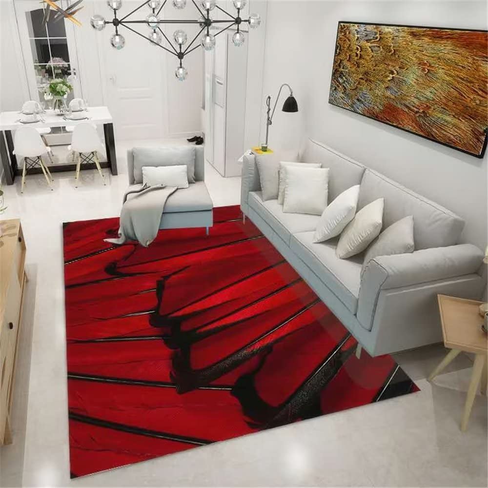 Tapis rouge à motifs de plumes pour créer un coin étude chaleureux