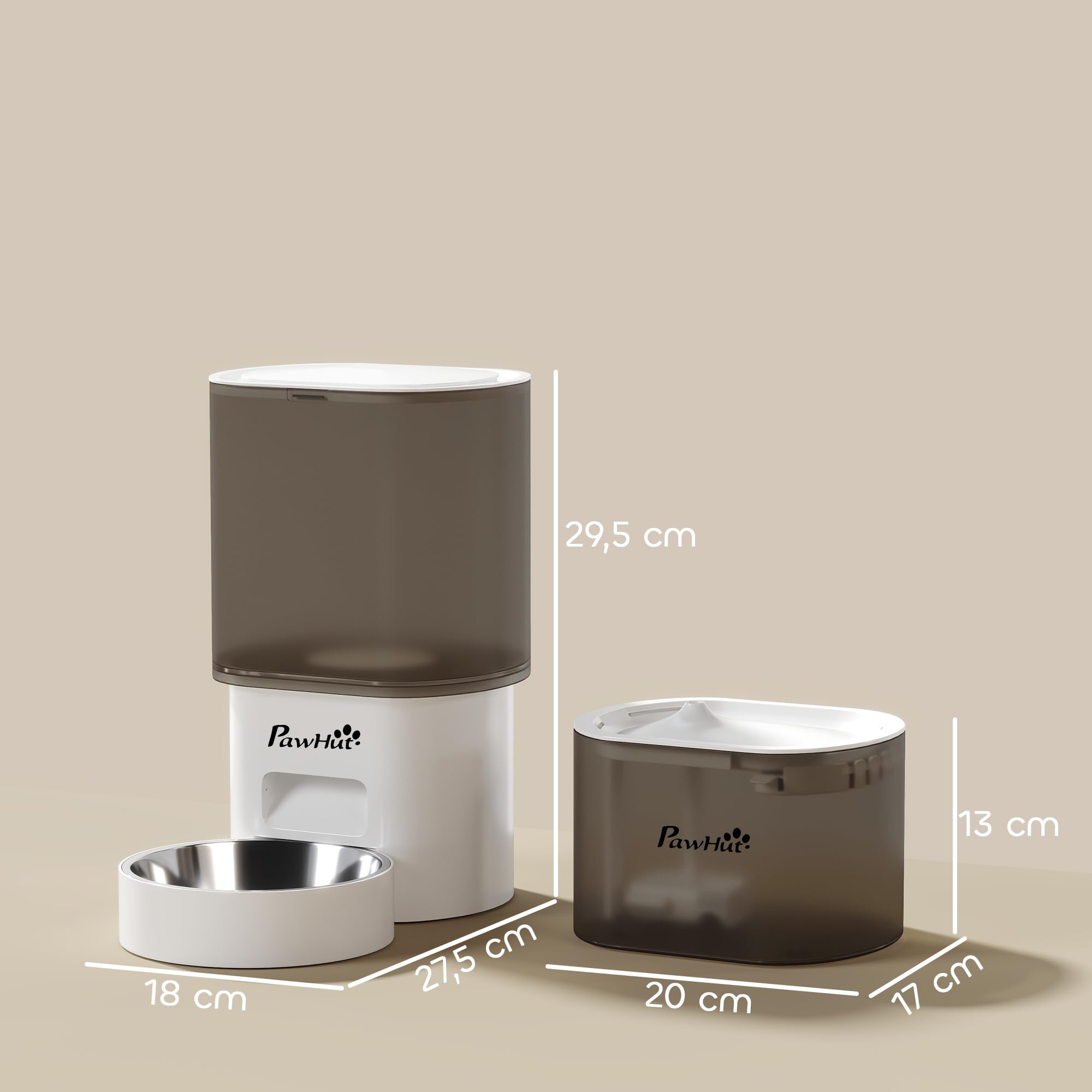 PawHut Comedero Gato Automático Dispensador Comida Gatos Perros de 3L con Control de App 1-10 Comidas al Día Filtros y Luz LED Juego de Comedero y Bebedero Automático Silencioso con Cable USB o Pilas