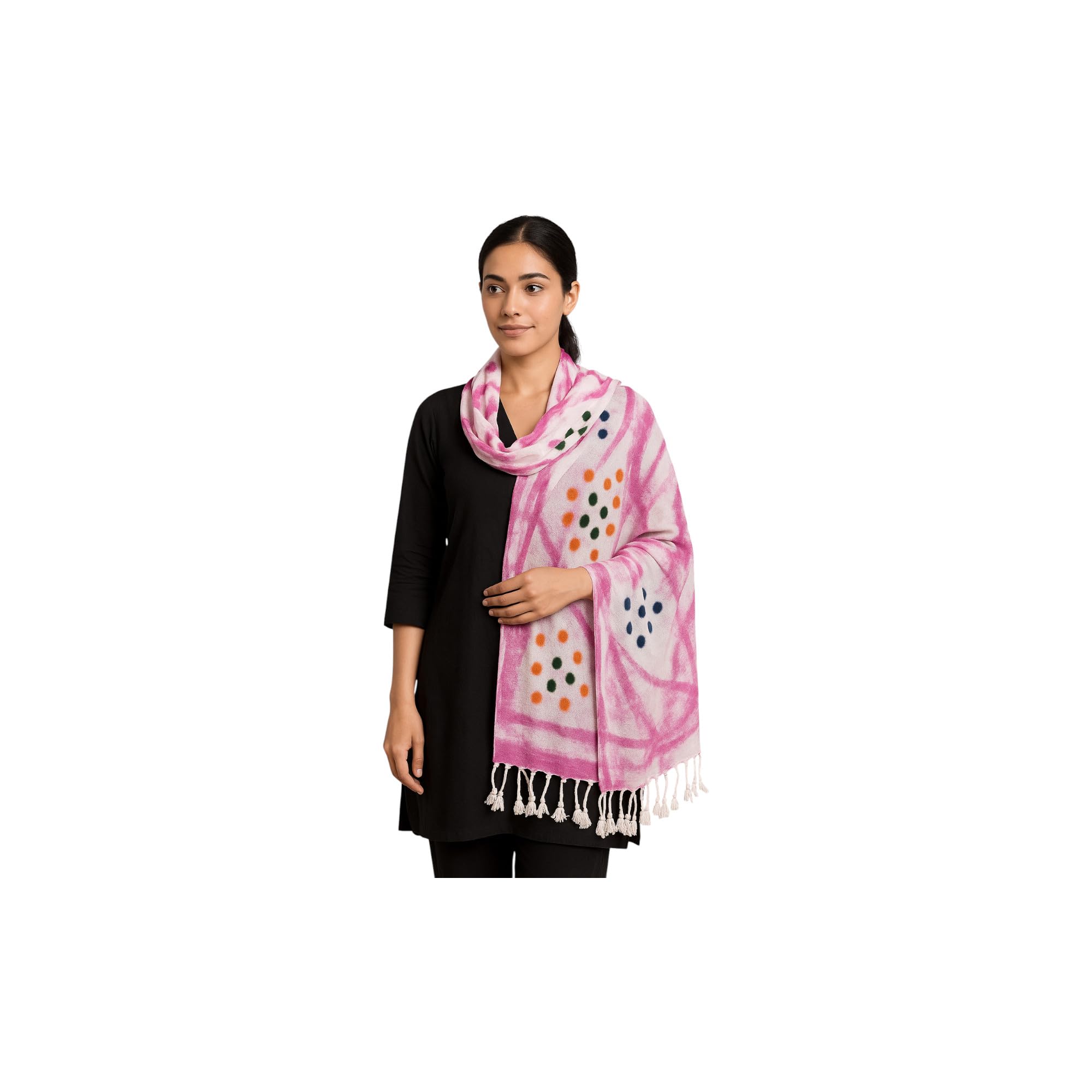 Women’s Stole/Scarf for Female – White Soft Viscose Cotton Blend with Ethnic Stripes Pattern | Tri-Color Printed Scarf for Girls & Ladies | Lightweight & Versatile – Pack of 1-image-6