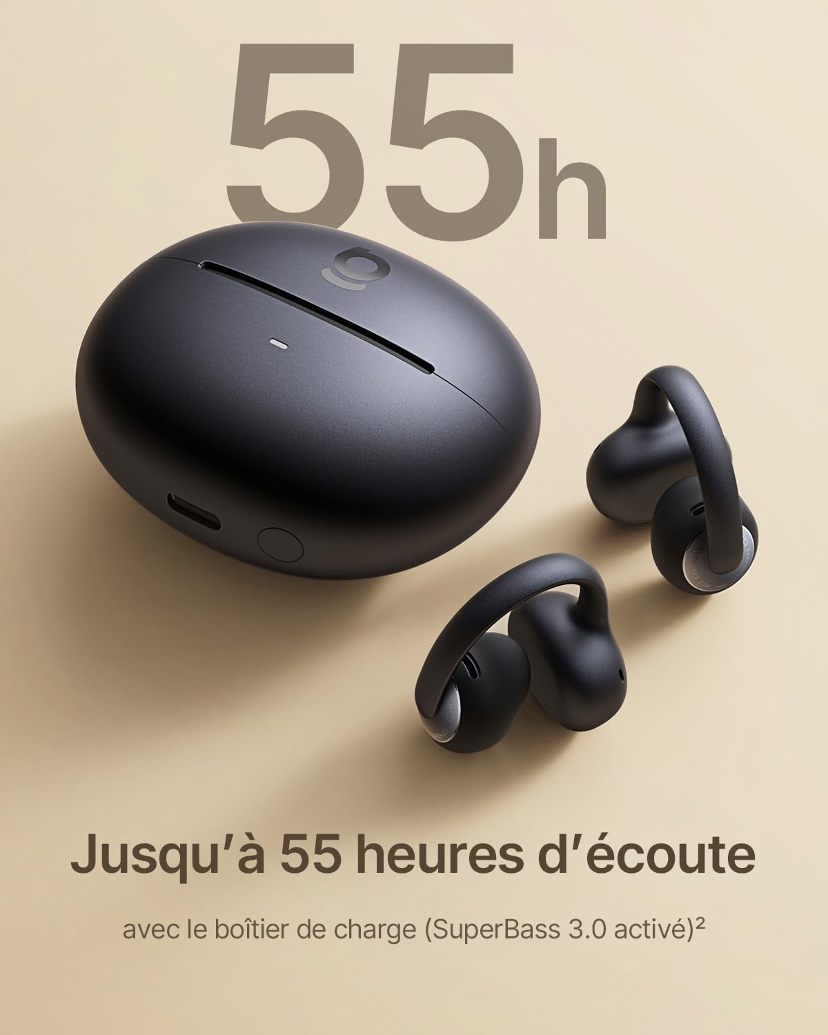 Baseus MC2 Écouteurs à Oreilles Libres, Clip-on Earbuds | CloudComfort 2.0, Hi-Res Audio, LDAC, SuperBass 3.0, Bluetooth 6.0, 4 Micros avec IA, 55 h d'autonomie, IP67, légers 5,1 g