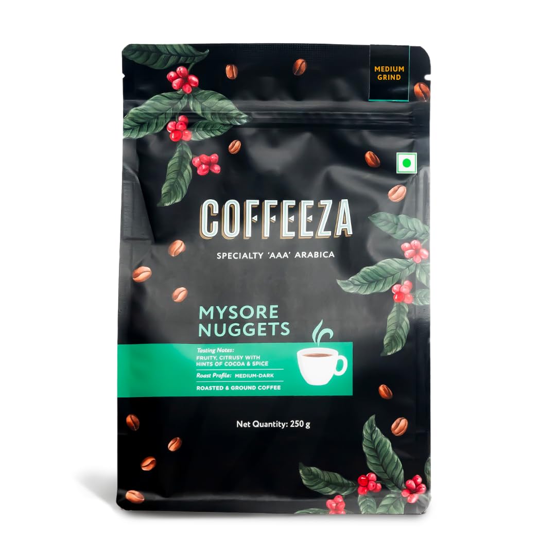 COFFEEZA Mysore Nuggets Ground Coffee | Medium Grind (Pour-Over, Aeropress & Filter Coffee) | Premium Grade, Dark Roasted Ground Coffee - 250Gm Packet (B0BQMYZ8WR) Amazon Price History, Amazon Price Tracker