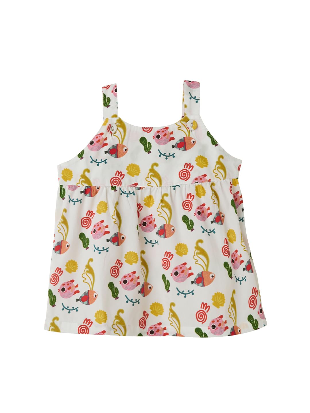 The Souled Store Little Fishy Girls - Camiseta de algodón con cuello redondo sin mangas, color blanco