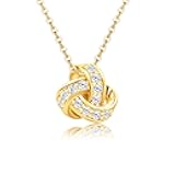 14K Gold Plated Pendant Necklace | 925 Sterling Silver Chain CZ Hypoallergenic Pendant Charms Love Knot Cubic Zirconia Necklace for Women