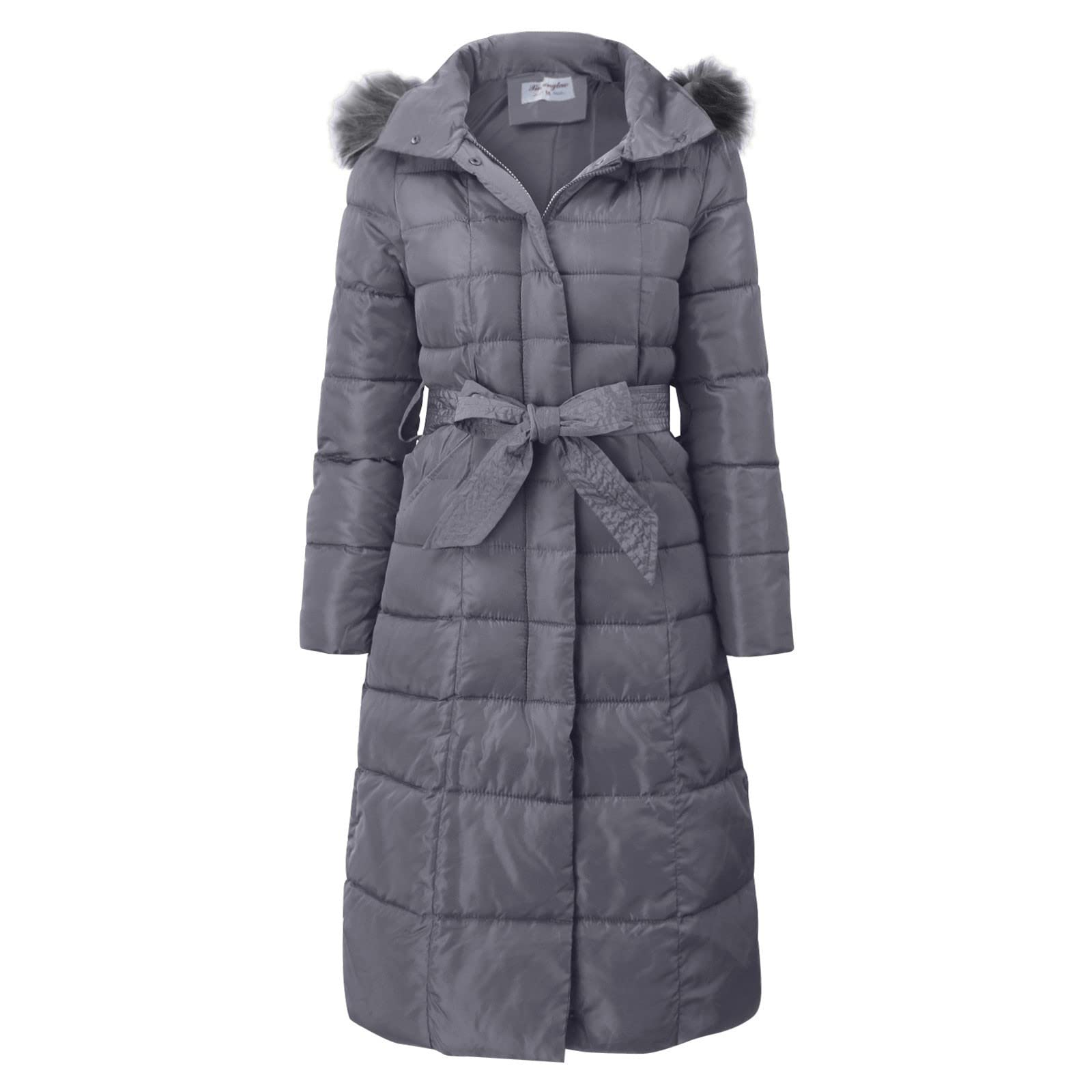 Piumino trapuntato da donna invernale - piumini lunghi per le donne piumini trapuntati giacca a vento slim fit cappotto con tasche piumini parka con cappuccio in pelliccia cappotto con cintura piumino