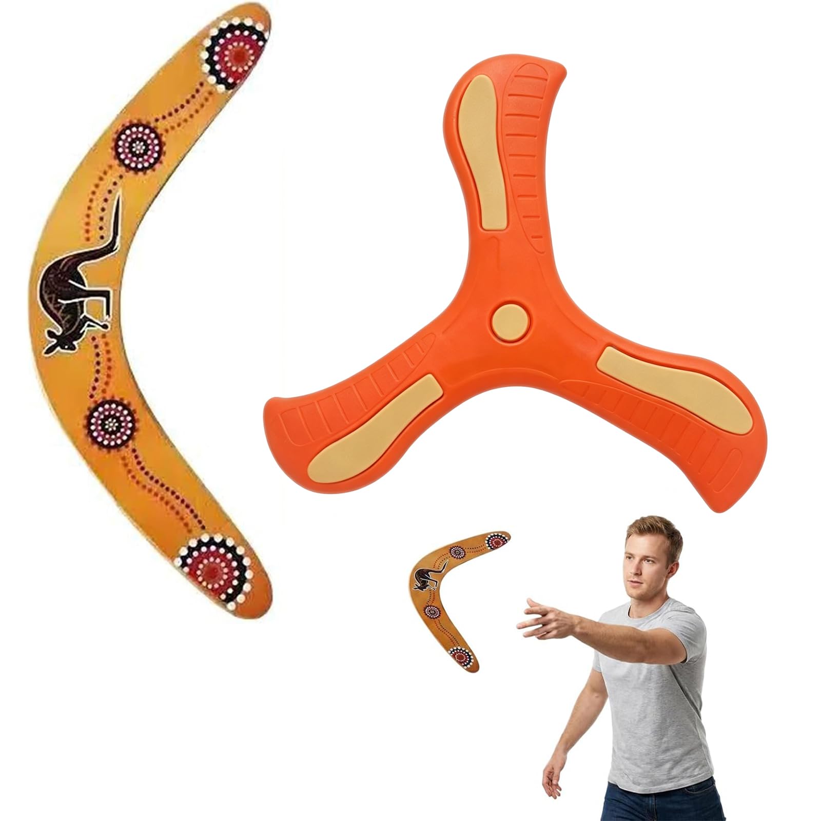 WQorphix 2 Pcs Boomerang Set, Easy-to-Throw V-Shaped & Triangle Returning Boomerang, Wooden Boomerang Set, Ideal for Backyard Games, Beach, Park and Family Outdoor Entertainment