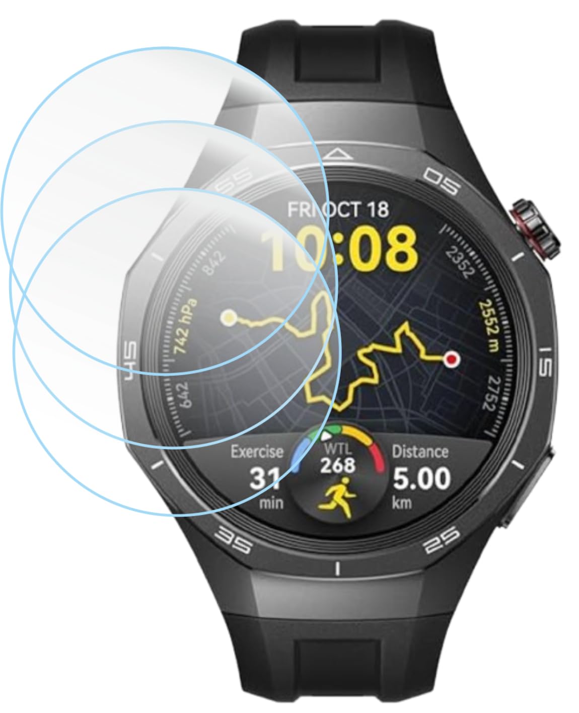 9H Hardness Fiber Tempered Glass Screen Protector Compatible With HUAWEI Watch GT4/ GT 4 / GT 5 / GT5 Pro 46mm SmartWatch, Flexible Screen Guard (Pack of 3)