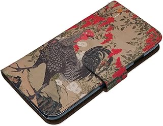 SmaSmaSweets 手帳型 ケース For AQUOS wish5 SH-M32 [デザイン:4.南天雄鶏図/マグネットハンドあり] 伊藤若冲 画家 名画 日本画 浮世絵 和柄 作品 グッズ アート アクオスウィッシュ5 用 互換性 スマホケース カバー